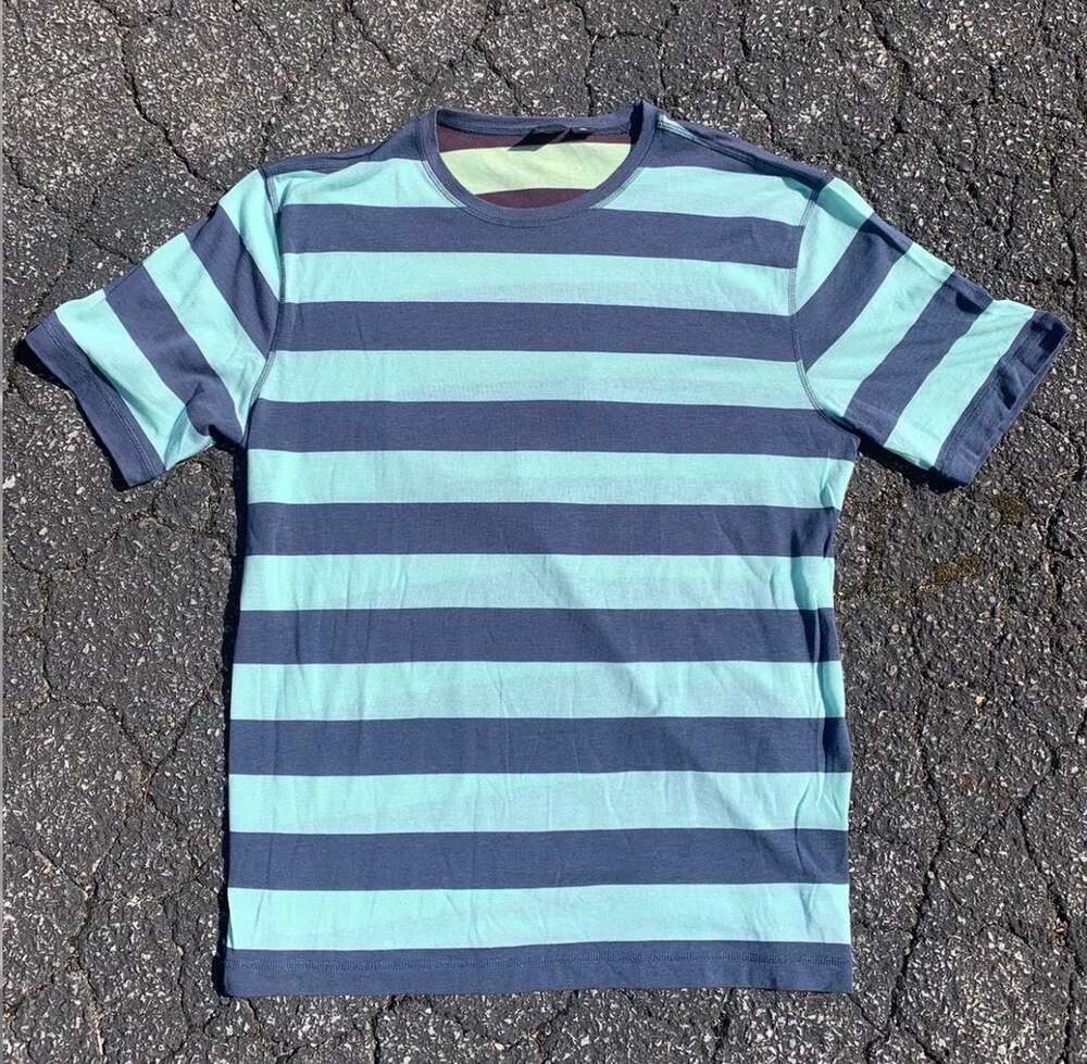 Hugo Boss Green and Navy Blue Striped Crewneck Short Sleeve T-Shirt